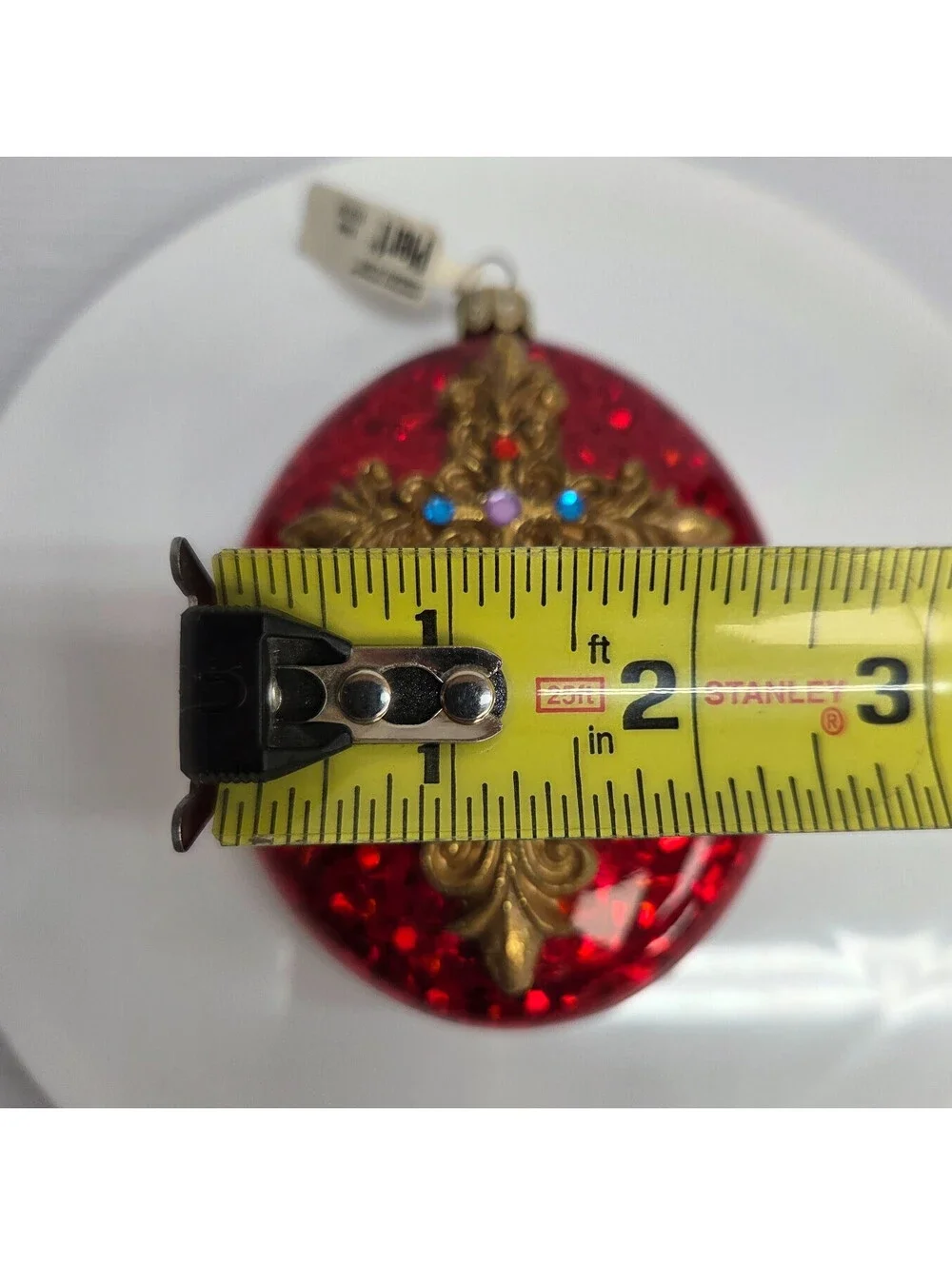 Pier 1 Red Glitter Glass Gold Cross Gem Christmas Ornaments Set of 3